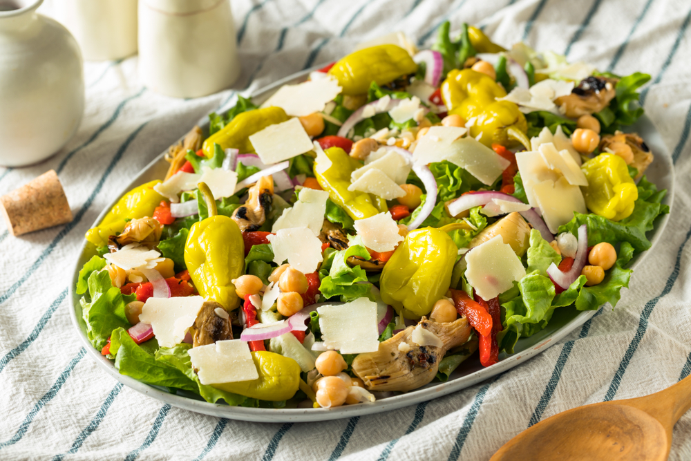 Mediterranean salad with pepperoncini.